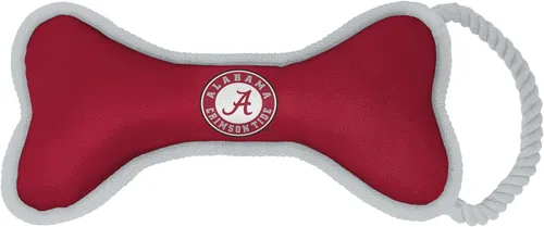 ShopInstaPets Alabama Crimson Tide - Juguete para perro con forma de hueso con chirriador y cuerda, duradero y divertido para perros, con licencia
