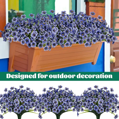 Miniatura 3 de Lnoicy - 24 piezas de flores artificiales para exteriores, decoración de flores de plástico, arbustos de flores falsas resistentes a los rayos UV
