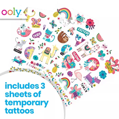 Miniatura 2 de Ooly 50 tatuajes temporales con purpurina para niños, tatuajes temporales seguros y no tóxicos, regalos de fiesta para niños, excelentes rellenos