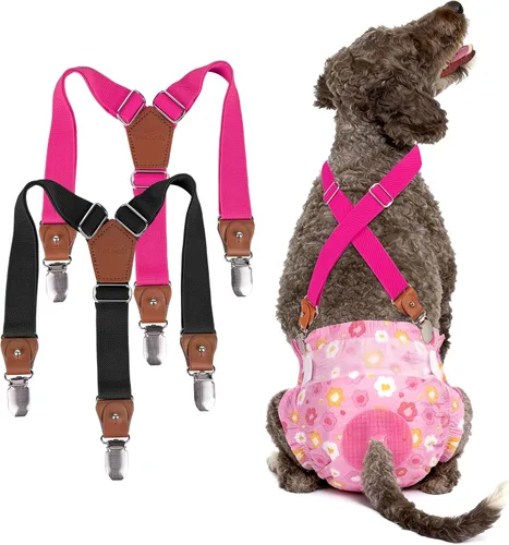 Miniatura 15 de Pet Soft Tirantes de pañales para perro hembra, 2 piezas, tirantes para falda de perro, vestido, Negro, rosa, marrón, burdeos