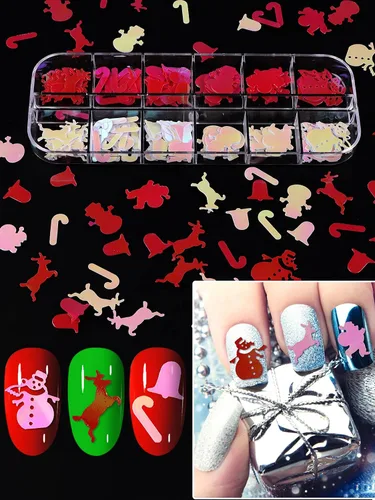 Miniatura 3 de 36 rejillas de lentejuelas para uñas de Navidad, EBANKU copos de nieve holográficos, muñeco de nieve, copos de nieve de Papá Noel, lentejuelas