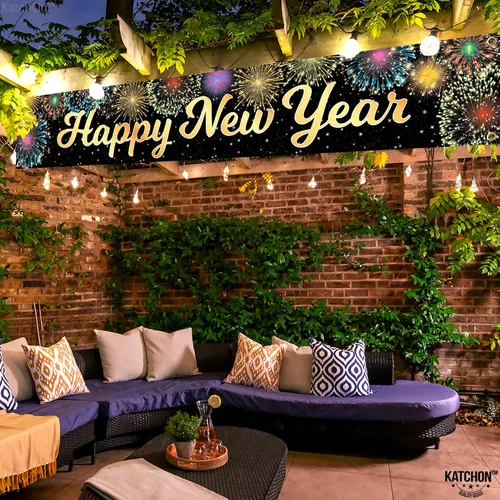 Miniatura 3 de KatchOn, Cartel de feliz año nuevo para patio 2026 – Extra grande de 120 x 20 pulgadas, letrero de feliz año nuevo para decoraciones de Año Nuevo