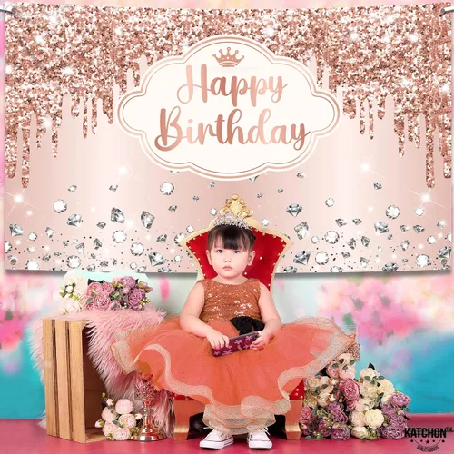 Miniatura 6 de KatchOn, Cartel extragrande de feliz cumpleaños de oro rosa, 72 x 44 pulgadas, decoraciones de cumpleaños para mujeres y niñas, pancarta de fondo