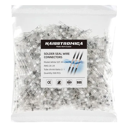 Miniatura 26 de haisstronica 100 conectores de alambre con sello de soldadura, conectores a tope resistentes al agua, termorretráctiles, terminales