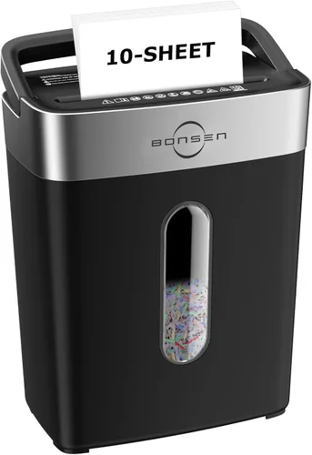 Bonsen Trituradora de papel de corte cruzado de 10 hojas para oficina en casa, P-4, mango portátil, contenedor de 4 galones, trituradora de papel y