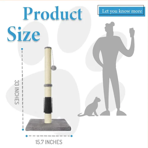 Miniatura 5 de MeowHomm Poste rascador para gatos de 32 pulgadas con cepillo para gatos, cuerda de sisal, poste rascador alto para gatos con bola colgante suave
