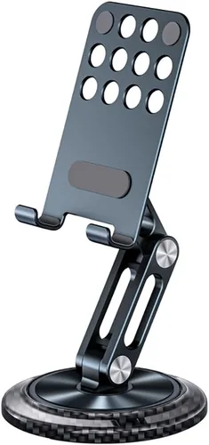 Aluminum Foldable Phone Stand for Desk with Carbon Steel Base, Fully Adjustable Foldable Desktop Phone Holder Cradle Dock Compatible with iPhone