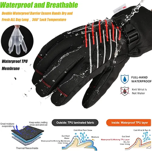 Miniatura 3 de MOREOK Waterproof & Windproof -10F Winter Gloves for MenWomen, 3M Thinsulate Thermal Gloves Touch Screen Warm Gloves for