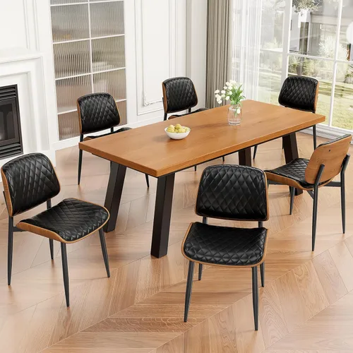 Miniatura 39 de REONEY - Juego de 4 sillas de comedor, modernas de mediados de siglo, tapizadas en piel sintética PU con respaldo de madera curvada de nogal y patas