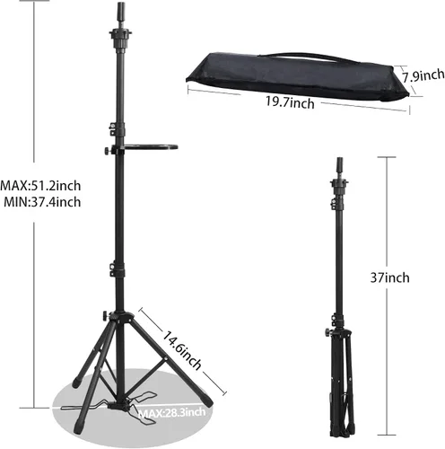 Miniatura 5 de Klvied Soporte para peluca con trípode ajustable, soporte para cabeza de maniquí con panel para pies, cabeza de peluca de metal reforzada