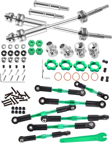 RC Upgrades Part para 1/10 Slash 2WD/Stampede 2WD/Rustler 2WD/Bandit 2WD, eje de transmisión RC CVD ejes y tensores de aleación Camber Links, verde