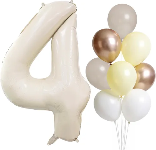 Miniatura 15 de Globo color crema número 1 de 40 pulgadas, color beige nude, número 1, con globos de arena blanca, globos beige nude champán, crema neutra