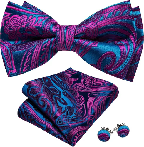 Miniatura 38 de Barry.Wang Conjunto de chaleco de pajarita para hombre, chaleco con cuello en V de seda jacquard de cachemira, gemelos de pañuelo formal/ocio, boda