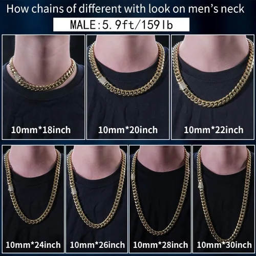 Miniatura 2 de Cadena de eslabones cubanos Miami de 10/12mm, chapado en oro real de 14 quilates, collar de acero inoxidable de alta calidad, joyería hip-hop
