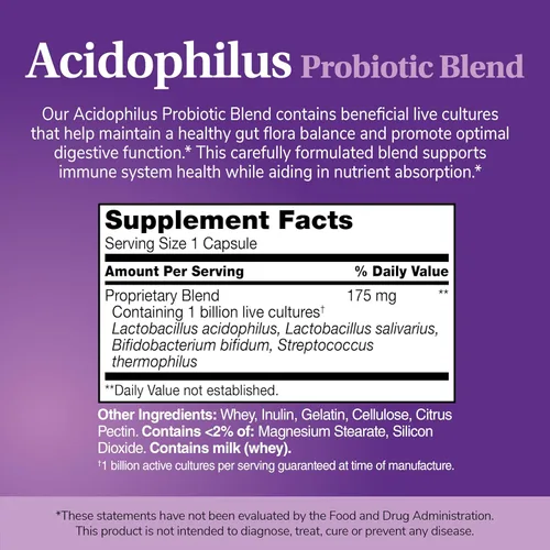Miniatura 12 de 21st Century Acidophilus Cápsulas de mezcla de probióticos (100 unidades), suplemento probiótico diario con Lactobacillus Acidophilus, apoya