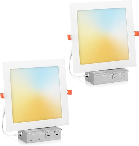 Paquete de 2 luces LED empotrables cuadradas de 8 pulgadas, 5CCT seleccionables para remodelación de cocina, luz descendente delgada sin lata IC
