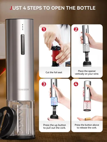 Miniatura 5 de Juego de regalo de vino eléctrico recargable, aireador, tapones de vacío, cortador de papel de aluminio y abridor de botellas para bar en casa