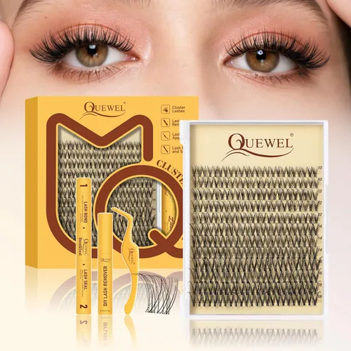 Miniatura 16 de QUEWEL Fairy-Lash-Clusters, 144 piezas Manga-Lash-Clusters Mix10-18mm Banda Invisible Natural Finas Clusters de Pestañas para Extensiones