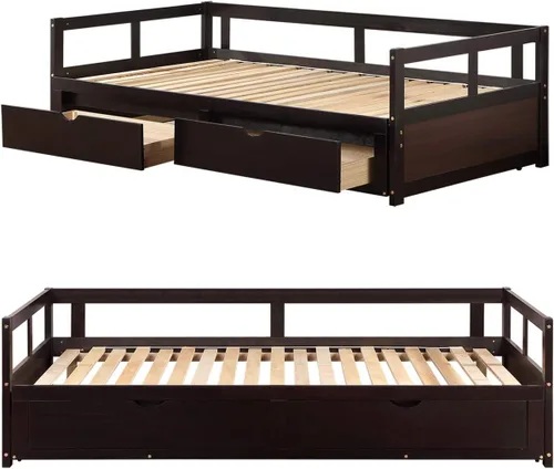 Miniatura 5 de Harper & Bright Designs Sofá cama individual con cama nido, sofá cama extensible con cajones de almacenamiento, sofá cama de madera individual a