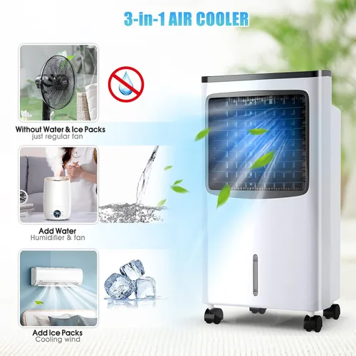 Miniatura 3 de Enfriador de aire evaporativo 3 en 1, enfriador de aire oscilante ancho con humidificador, control remoto, 2 paquetes de hielo y tanque de agua