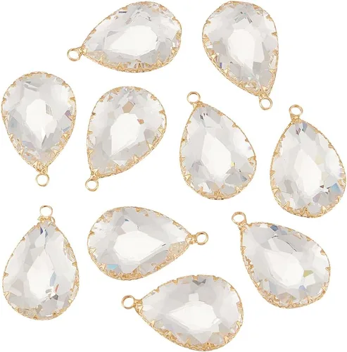BENECREAT Colgantes de Cristal de Latón con Dijes, Dijes Facetados en Forma de Gota de Lágrima para Hacer Joyas Accesorios DIY, Latón, vidrio
