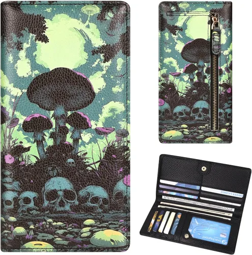Miniatura 27 de Billetera para mujer, billetera RFID extradelgada, bolso plegable de cuero, con 11 ranuras para tarjetas y ventana de identificación, lindo monedero