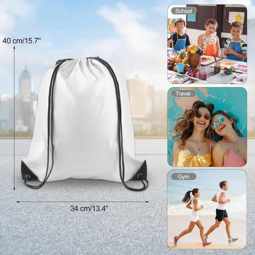 Miniatura 4 de KUUQA Mochila con cordón a granel, bolsas de almacenamiento para deporte, gimnasio, viajes, Blanco, Viajar