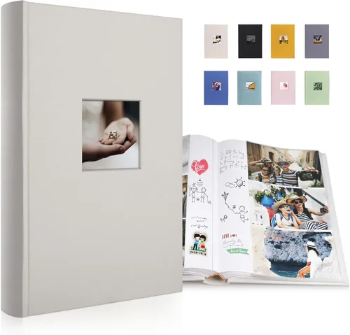 1DOT2 Álbum de Fotos de Tela de Lujo 4x6 con Espacio para Escribir, Bolsillos Libres de Ácido, Capacidad para 300 Fotos con Memo, 3 por Página,