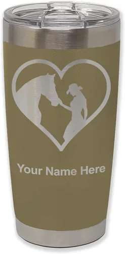 Miniatura 36 de LaserGram Vaso aislado al vacío de 20 onzas, corazón de vaquera de caballo, grabado personalizado incluido (negro)