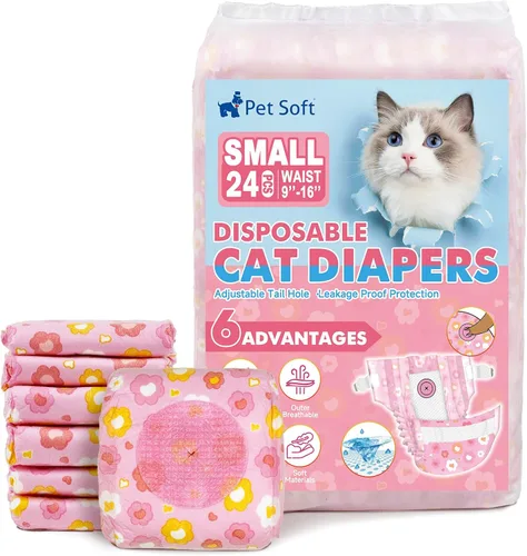 Miniatura 11 de Pet Soft Pañales desechables para gatos – Pañales para gatos hembras y machos, pañales para cachorros para perras con agujero de cola de espuma
