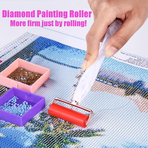 Miniatura 3 de Juego de herramientas de accesorios de pintura de diamante, 15 bolígrafos de arte actualizados, puntas de hilo con rodillo anticaídas, cera