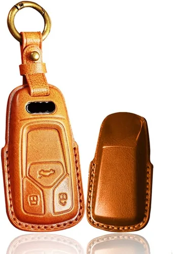 Miniatura 12 de ontto Funda de cuero para llave de entrada sin llave con protección completa, compatible con Audi A4 Q7 Q5 TT A3 A6 negro (tipo A)