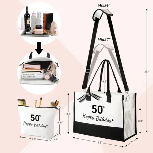 Miniatura 4 de TRSODD Regalos de cumpleaños para mujer, bolsa de lona con inicial con correa ajustable para el hombro y bolsa de maquillaje, regalos para mamá
