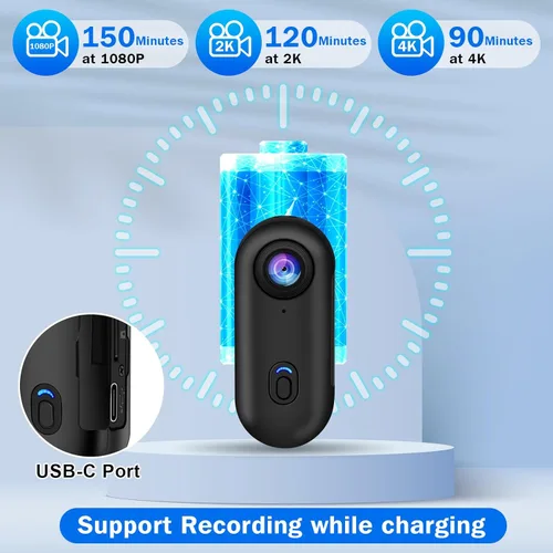 Miniatura 7 de i3 - Cámara de cuerpo POV pequeña 4K con kit de accesorios de grabación de audio y video, tamaño pulgar, mini cámara de acción portátil