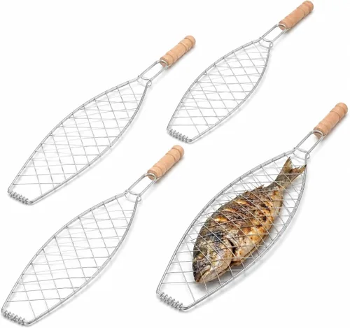 UPKOCH 4 cestas para parrilla, acero inoxidable plegable para asar pescados para parrilla de carbón, red de clip de barbacoa para carne, filete,