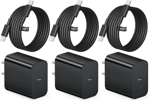 Cargador USB C tipo C de carga rápida de 10 pies de largo para iPhone 17, 16, 15, paquete de 3 cargadores rápidos USB C para iPhone 17/17 Plus/17