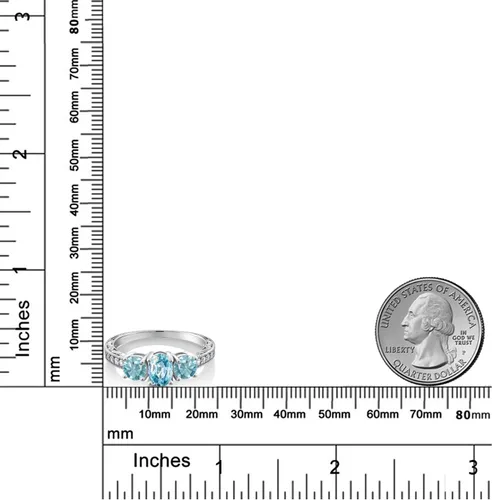 Miniatura 9 de Gem Stone King Anillo de compromiso de 3 piedras preciosas de oro blanco de 10 quilates con piedra natal y diamantes cultivados en laboratorio
