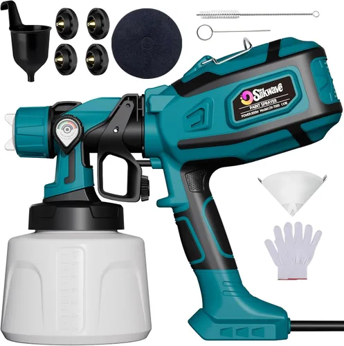 Miniatura 10 de Pulverizador de pintura, pistola de pulverización HVLP de 850 W con recipiente desmontable de 47.3 fl oz, pulverizadores de pintura eléctricos con 4