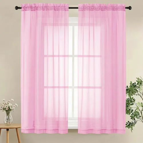 Miniatura 16 de LIVEKID Cortinas traslúcidas negras de cocina de 36 pulgadas de largo, cortinas cortas filtrantes de luz, 2 paneles de gasa aireada, texturizadas