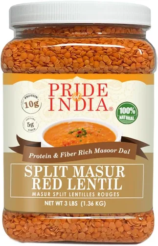 Miniatura 28 de Orgullo de la India - Lentejas Masur marrones enteras de la India, ricas en proteínas y fibra, 1.5 libras de frasco