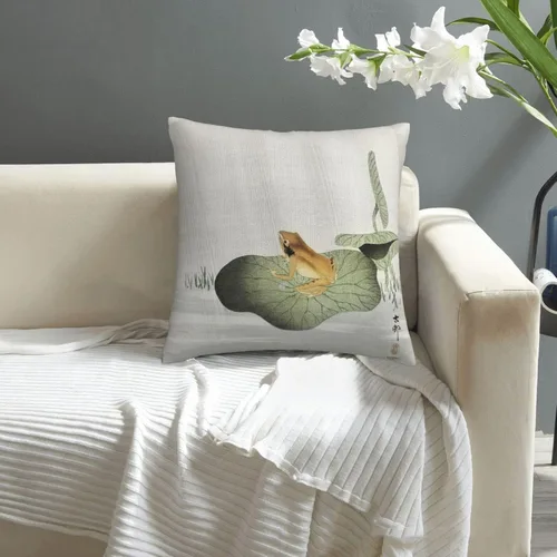 Miniatura 4 de VARUN Fundas de almohada cuadradas de rana en acuarela sobre hojas de loto para decoración del hogar, sofá, automóvil, dormitorio, naturaleza, lago