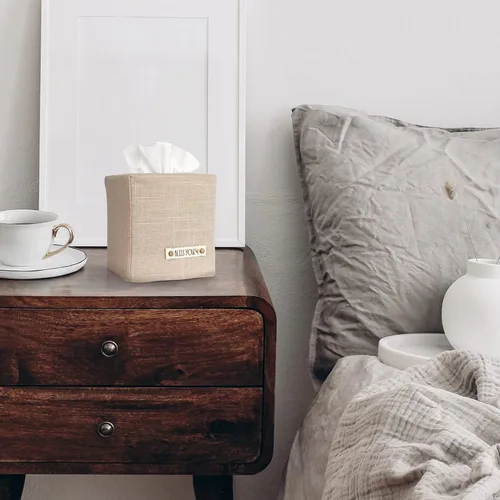 Miniatura 8 de Elegante funda para caja de pañuelos: este soporte de lino beige cubre instantáneamente tus cajas de pañuelos cuadradas, la cubierta de cubo