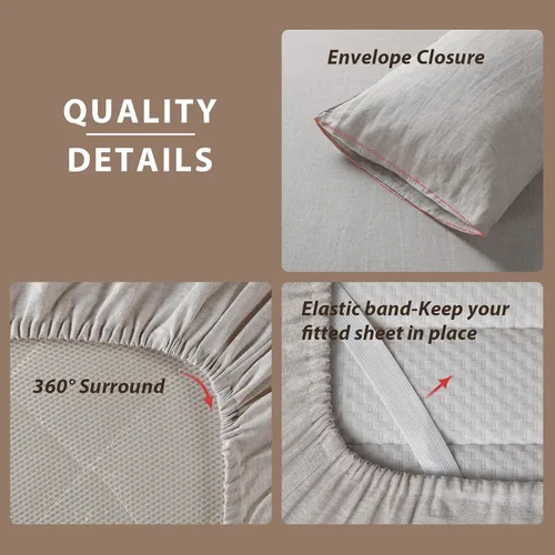 Miniatura 5 de XZ XIFA - Juego de sábanas de lino tamaño king - 100% lino francés lavado orgánico, ropa de cama transpirable y refrescante que regula la Lino