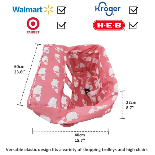 Miniatura 2 de Pozico Funda para Carrito de Compras para Bebé Niña o Niño, Lavable a Máquina/Portátil con Bolsa de Transporte - Elefante Rosa Blanco Elefante