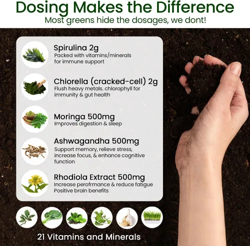 Miniatura 5 de Superalimento en polvo 100% natural de verduras – Suplemento diario con 38 superalimentos, vitaminas y minerales – Apoya la energía, el estrés