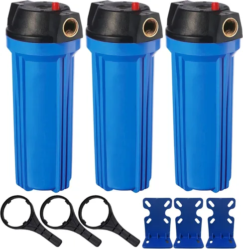 Geekpure Carcasa delgada de filtro de agua para toda la casa de 10 pulgadas para filtro de 2.5 x 10 pulgadas, puerto de latón NPT de 3/4 pulgadas,