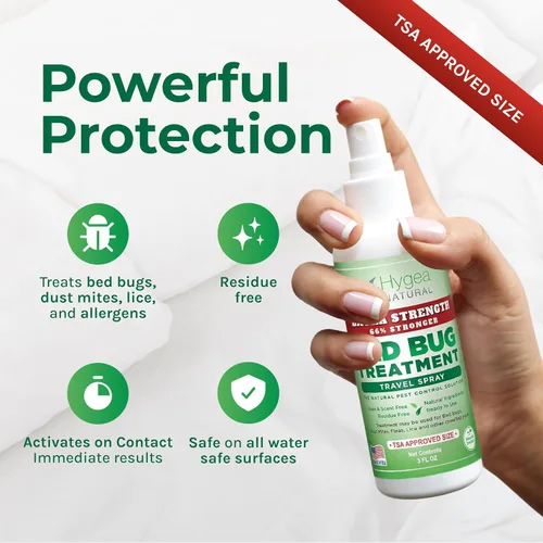 Miniatura 2 de Hygea Natural Spray de viaje natural extra fuerte para chinches y ácaros, tamaño aprobado por la TSA, apto para niños y mascotas, sin manchas