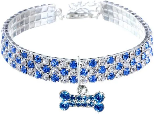Miniatura 4 de Collar para mascotas con diamantes, colgante de hueso elástico de diamante de cristal ajustable para boda, gato y perro, collar pequeño para mascotas
