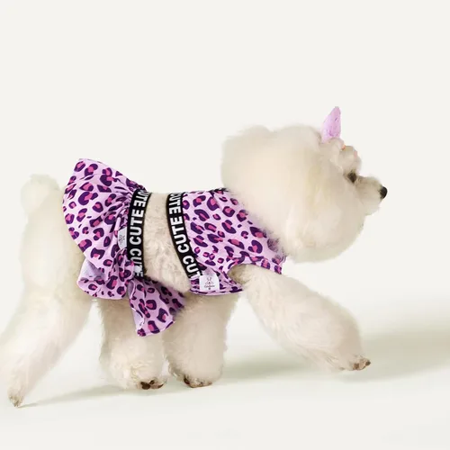 Miniatura 3 de CuteBone Vestido deportivo de dos piezas para perros Athleisure con estampado de leopardo, falda rosa para cachorros, ligera, para perros pequeños