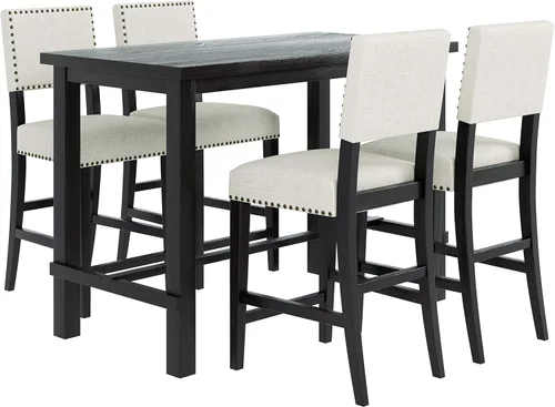 Miniatura 2 de Merax Juego de mesa de comedor de 5 piezas para 4, juego de mesa de cocina de altura de mostrador con una mesa rectangular y 4 sillas acolchadas